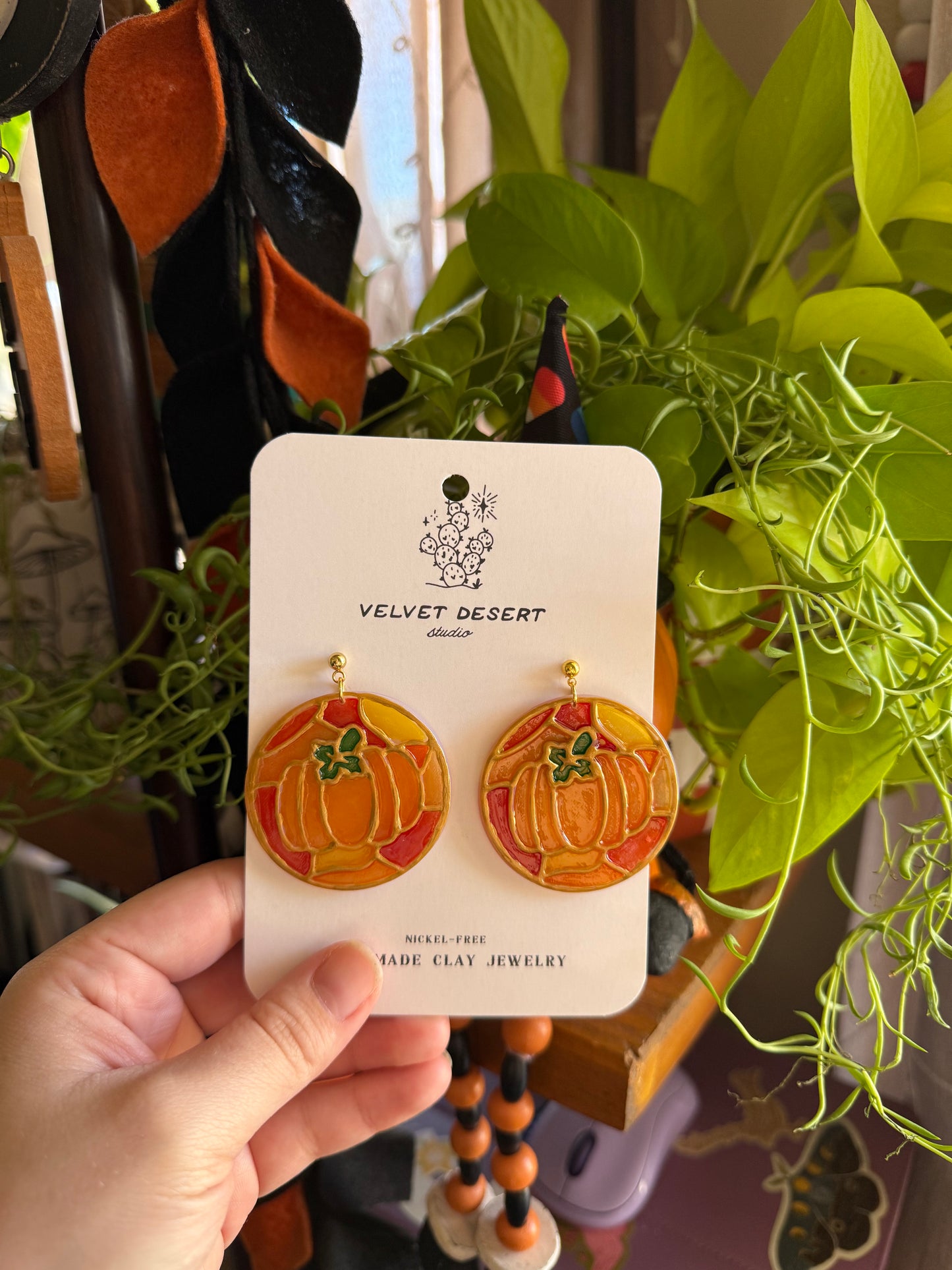 Stained Glass Pumpkin Earrings