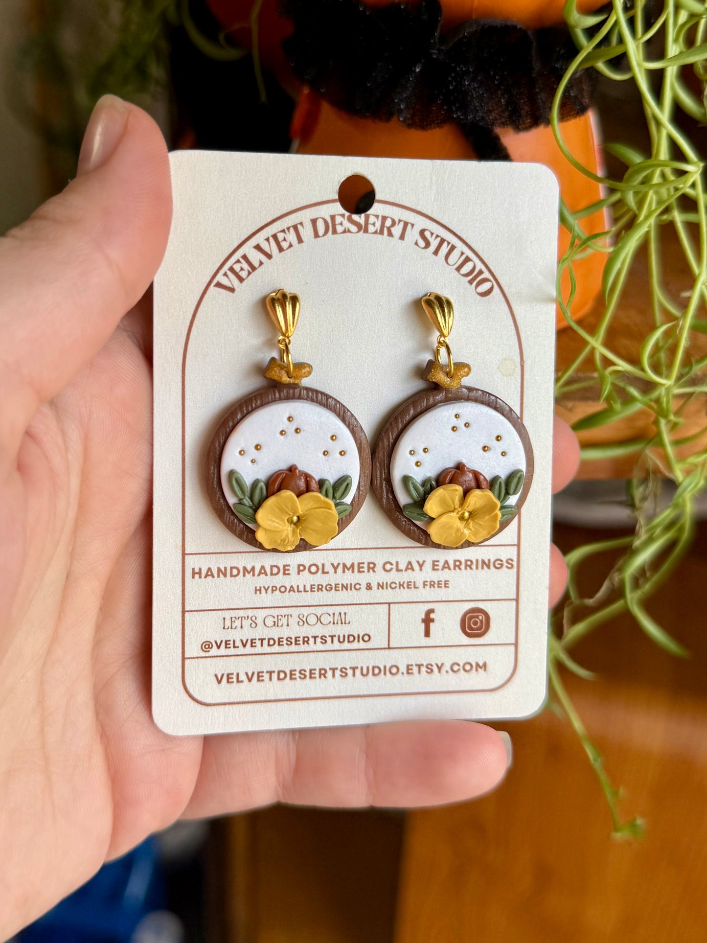 Pumpkin Patch Embroidery Hoop Earrings