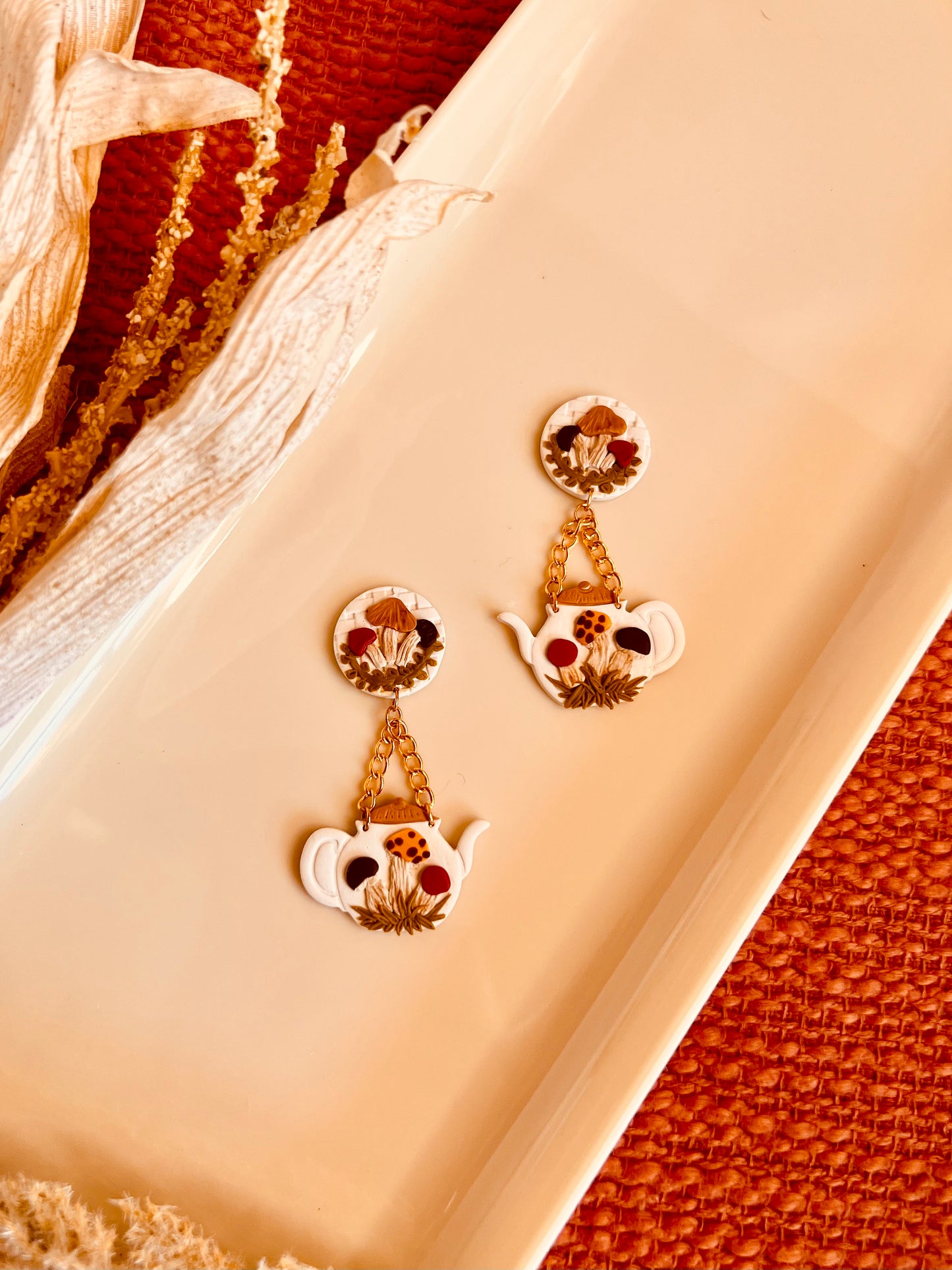 Merry Little Mushrooms Teapot Earrings