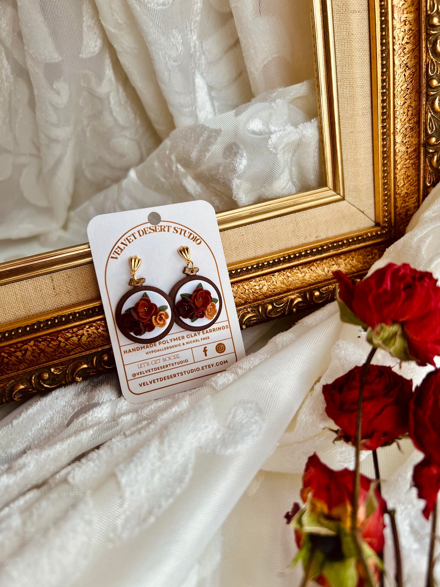 Fall Floral Embroidery Hoop Earrings