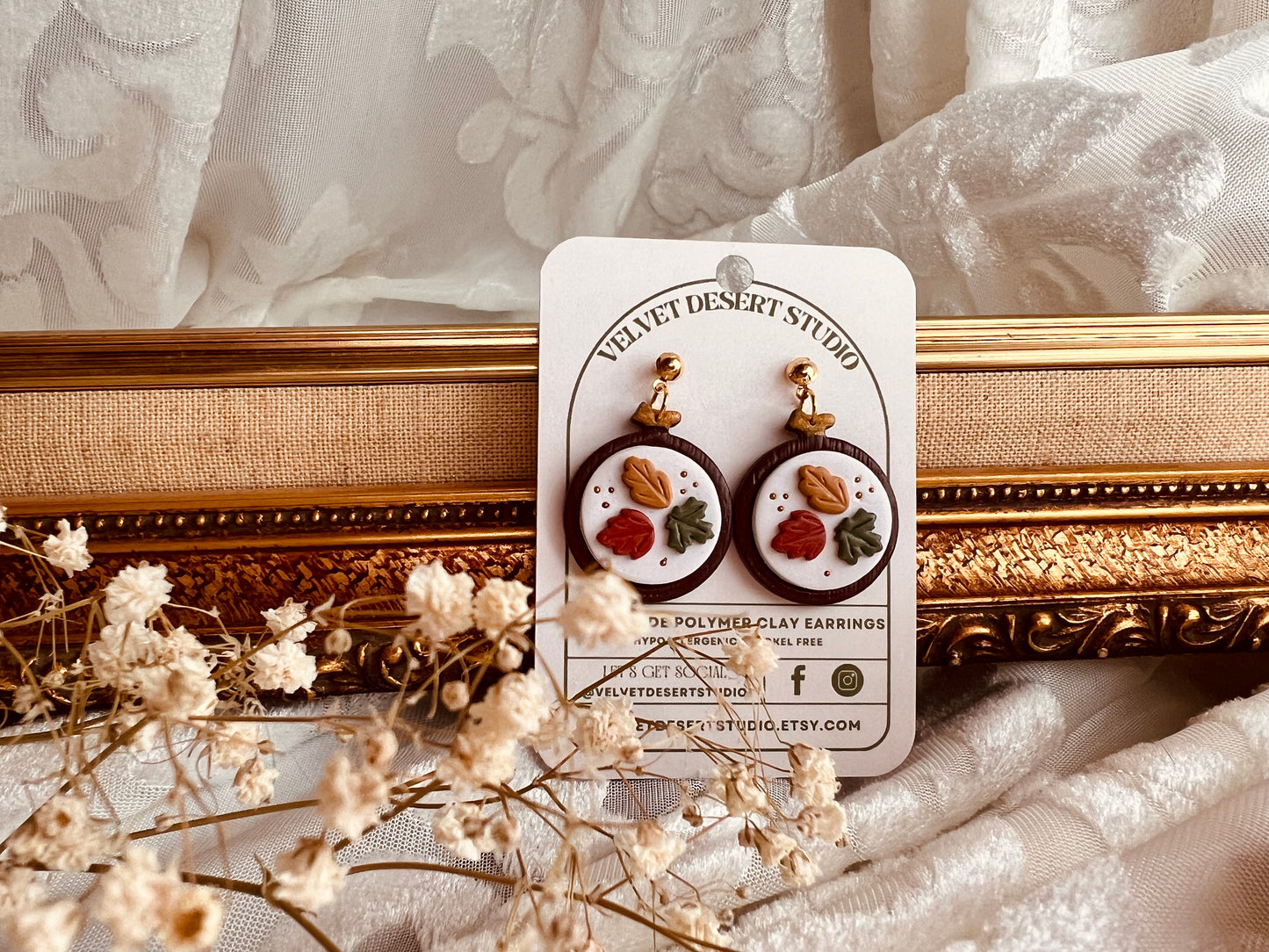 Fall Leaves Embroidery Hoop Earrings