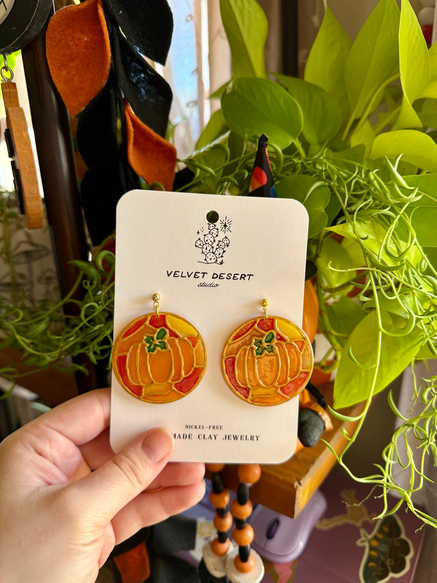 Stained Glass Pumpkin Earrings