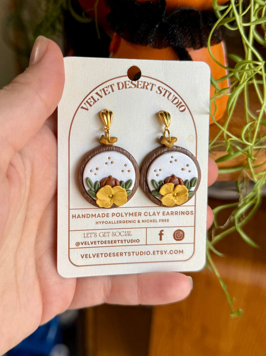 Pumpkin Patch Embroidery Hoop Earrings