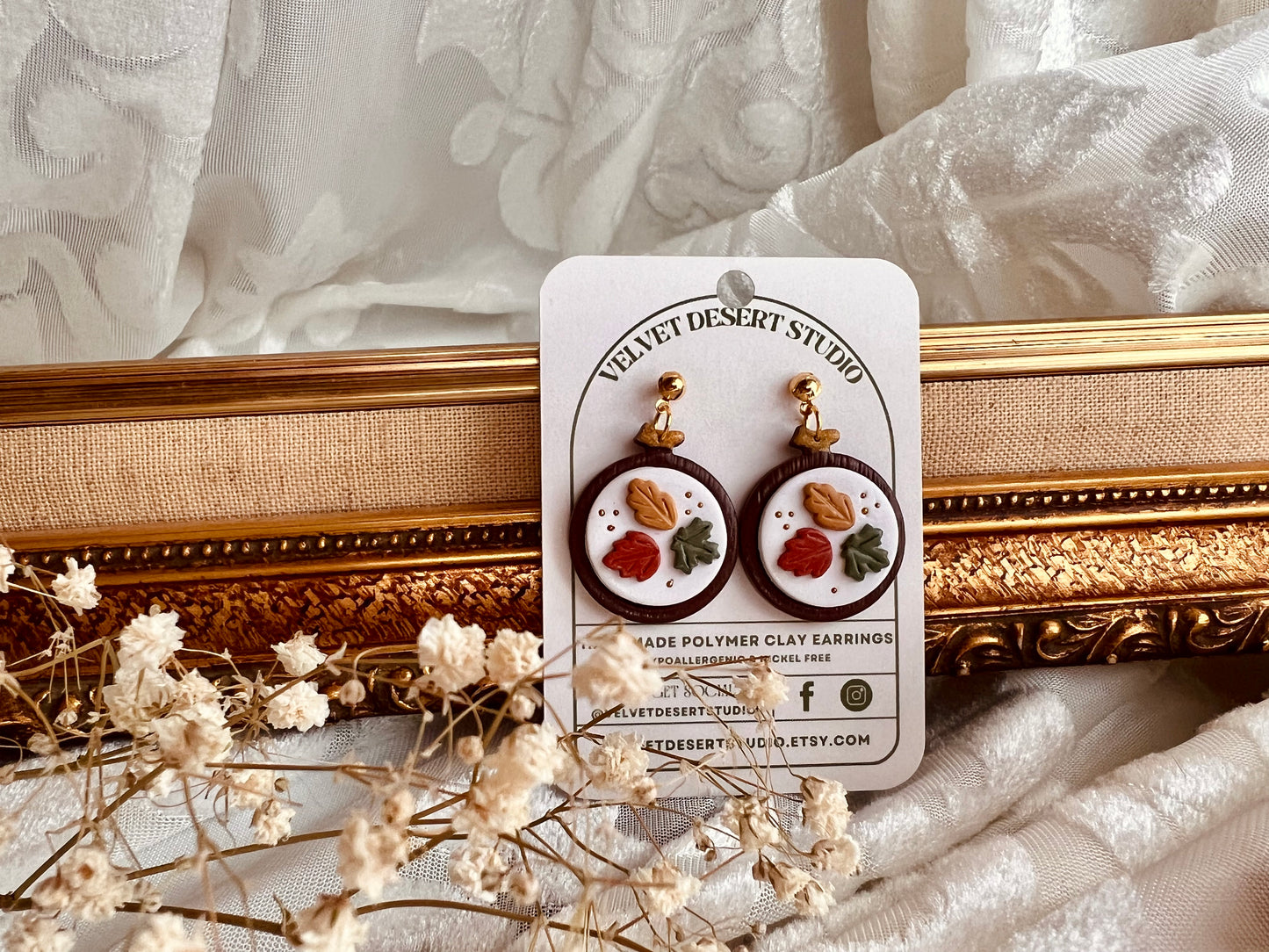 Fall Leaves Embroidery Hoop Earrings